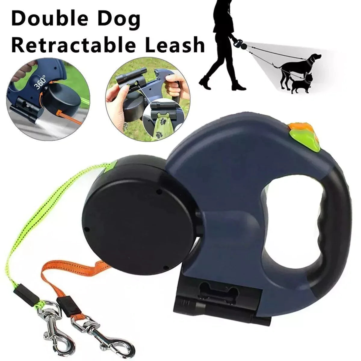 TwinPaw 360 Reflective Retractable Leash