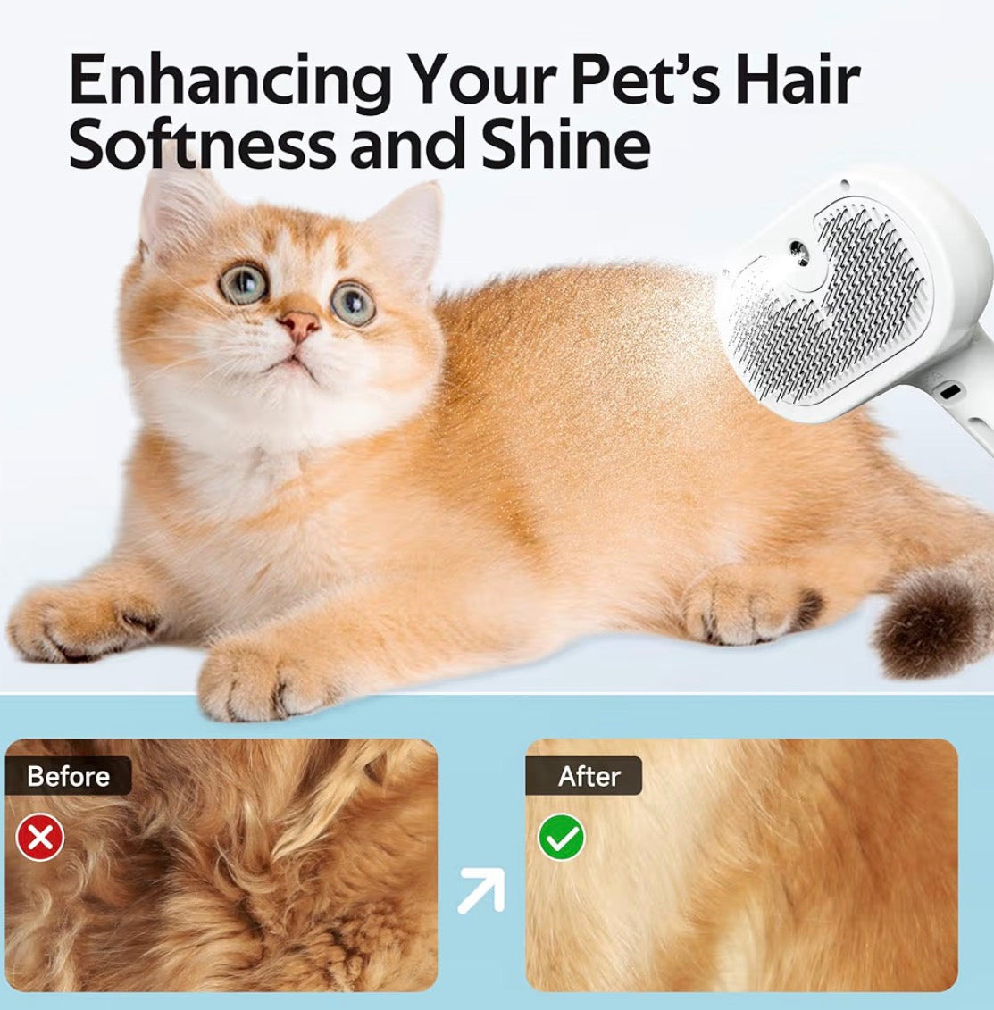 3-in-1 Pet Hair Spray Grooming Brush (For Cats & Dogs)