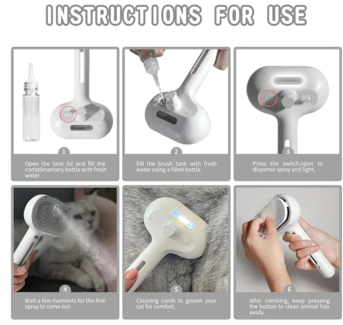 3-in-1 Pet Hair Spray Grooming Brush (For Cats & Dogs)